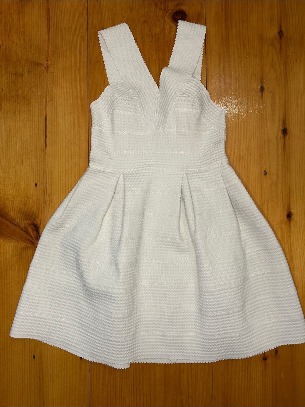 H&M cream White Textured Fit-and-Flare bandage pleated Mini Dress